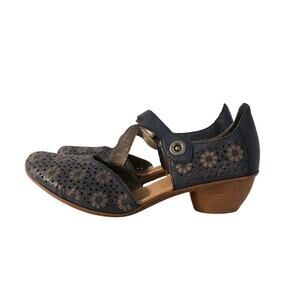 Reiker Navy Blue Strappy Heels Floral Cutouts 41